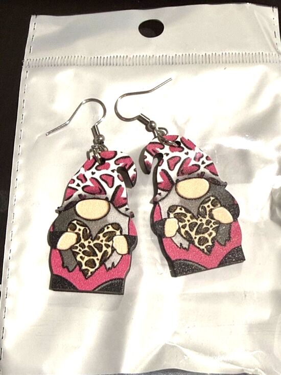 Unbranded Jewelry - Pink Gnome Heart Drop Earrings - Women Jewelry